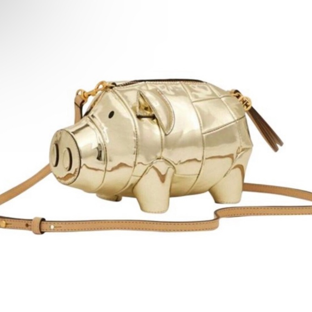 Tory Burch Peggy the Pig Metallic Mini Bag in Mirror Gold